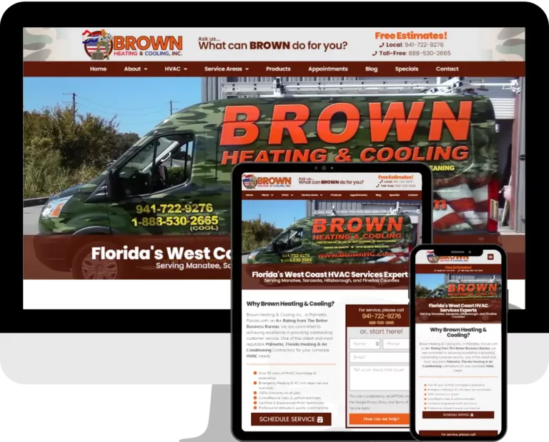 Brown Heating & Cooling of Palmetto, website built with WordPress and Elementor by Deckard & Company, a Boutique Marketing Agency