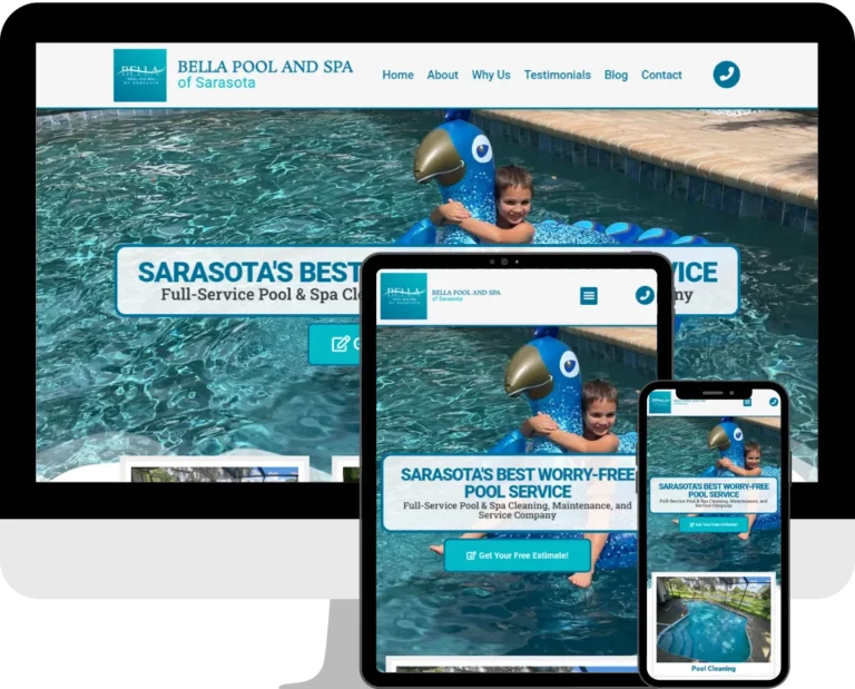 Pool service, cleaning and spa maintenance WordPress website design and development services by Deckard & Company of Bradenton