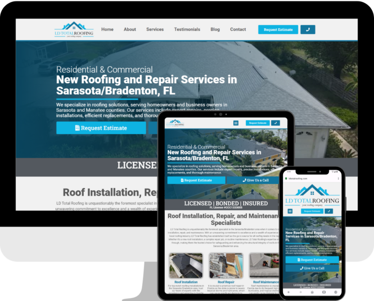 Roofing Company website design and development by Deckard & Company, a WordPress web design agency in Bradenton, Sarasota, Florida.